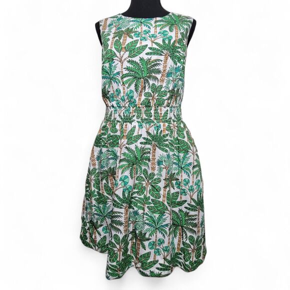 Boden Dresses & Skirts - Boden Dress Women's 8 Smocked Waist Green White Pockets Tropical Preppy Summer